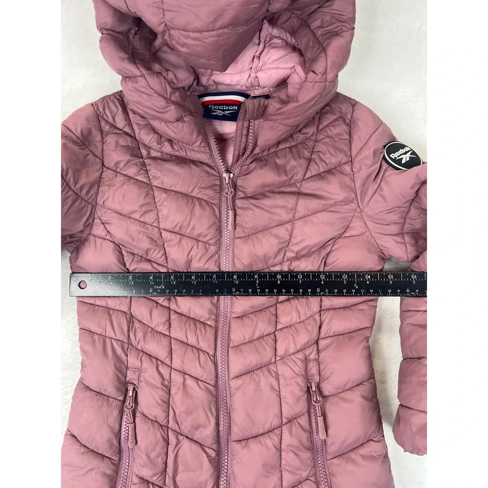 Reebok Girls Lightweight Dusty Pink Puffer Coat‎ Hooded Jacket Size S 7-8